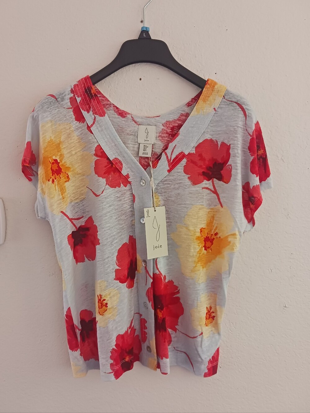JOIE Cap Sleeve Floral Button-Down Top